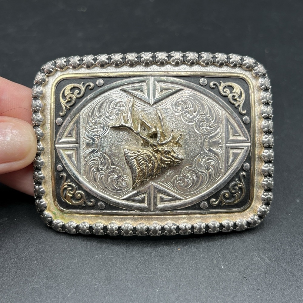 Montana Silversmith Buckle Buck Elk Whitetail Deer Hunting Rodeo Silver Plate